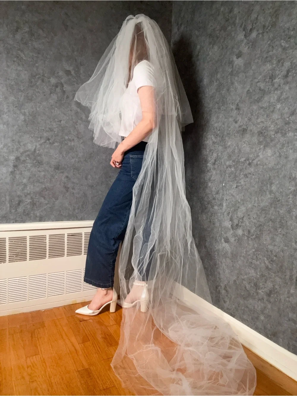 Vintage Priscilla of Boston Cathedral Veil with Blusher — Excellent Condition